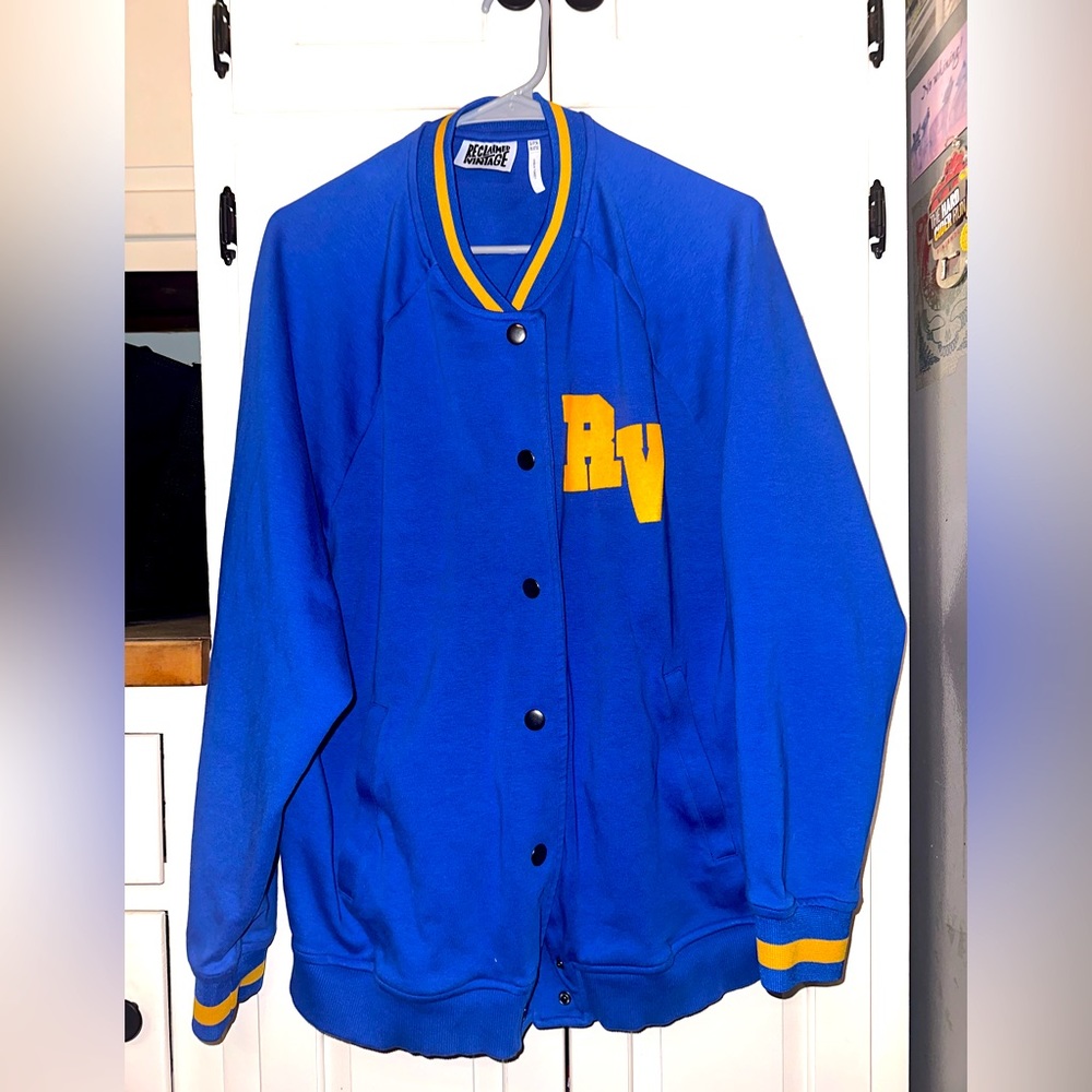Reclaimed Vintage Letterman Jacket US Size 20 Royal Blue Yellow Unisex
